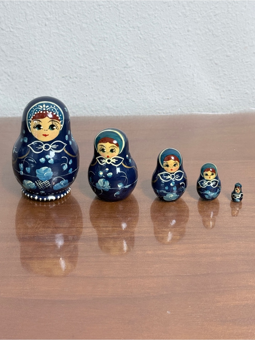 Hand-Painted Blue Russian Nesting Dolls Matryoshka Set of 5  3.5-.5”